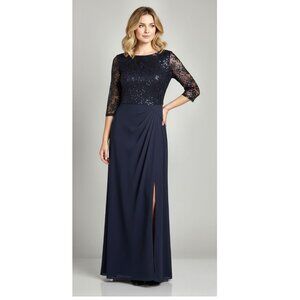 Alex Evenings Mock Sequin Lace Bodice Illusion Dress Purple Womens Plus Size 18